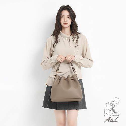 【A&L老工匠】真皮頭層牛皮Tavi時尚輕奢金鍊條福袋包手提/斜背包-大象灰