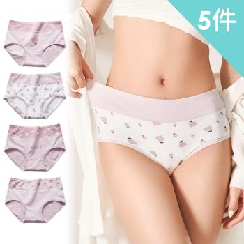 【Dylce 黛歐絲】5件組-★-粉嫩花花俏皮印花柔軟長絨棉中腰抑菌無痕內褲/女內褲/中腰內褲(隨機)