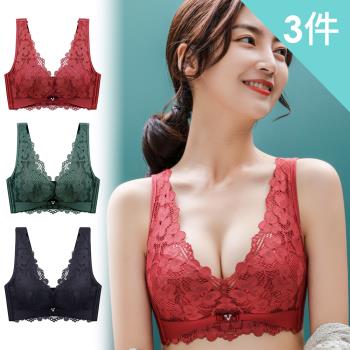 【enac 依奈川】3件組 ☆ 蕾絲調整型聚攏無鋼圈內衣/性感內衣/女內著/無痕內衣(隨機)