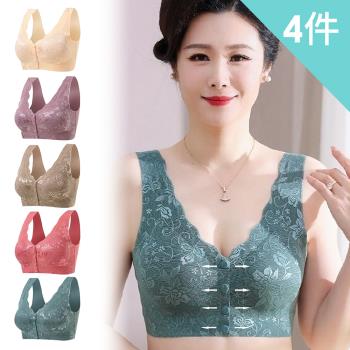 【enac 依奈川】4件組 ☆ 蕾絲背心式媽媽前扣無鋼圈內衣/性感內衣/女內著/無痕內衣(隨機)