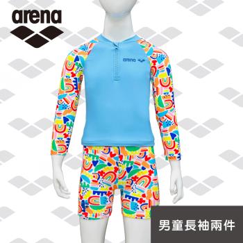 arena 兒童泳衣 FW5403J 童長袖二件式 男女童專業防曬高彈速乾保守 中童游泳衣 限量 秋冬新款