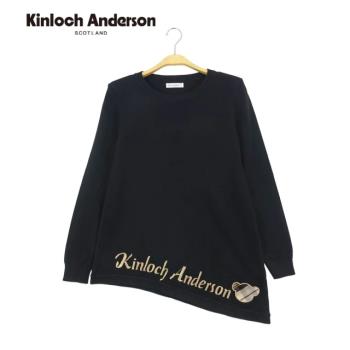 Kinloch Anderson 金安德森女裝 圓領熊頭經典刺繡斜下擺縮袖針織長袖上衣T恤(KA0869053黑)