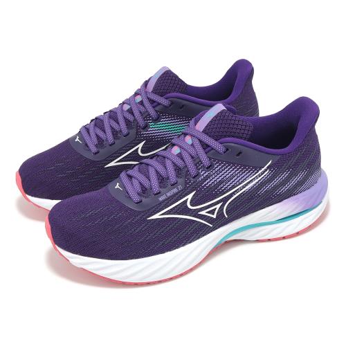 Mizuno 慢跑鞋Wave Inspire 21 女鞋紫白支撐波浪片運動鞋美津濃