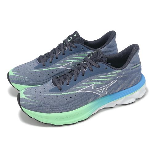Mizuno 慢跑鞋 Wave Skyrise 6 男鞋 藍 綠 高回彈 緩衝 運動鞋 美津濃 J1GC2509-01