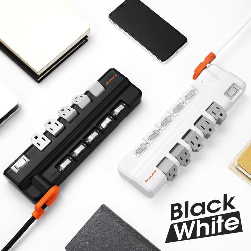 群加 PowerSync 3孔6開5插旋轉插座防雷擊抗搖擺插頭電源延長線1.8米(黑TR5X0118)(白TR5X9118)