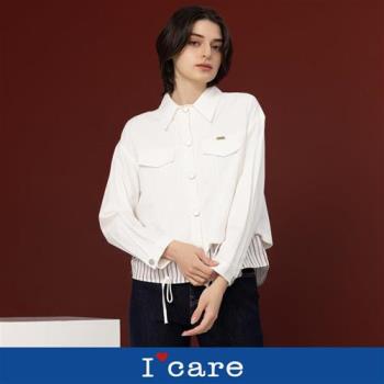現貨【Icare 依卡】造型襯衫拼接白色牛仔上衣（F）｜女休閒上衣 牛仔外套