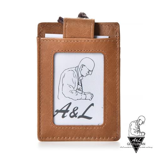   【A&L老工匠紳士】真皮油臘牛皮防盜刷RFID證件卡套/工作證套V8098-褐棕色