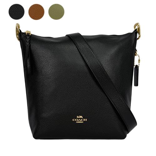 COACH Val 黑字荔枝皮革斜背水桶包(任選) C2818