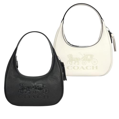 COACH Carmen 馬車圖案荔枝皮革彎月肩背包/手提包(任選) CR151