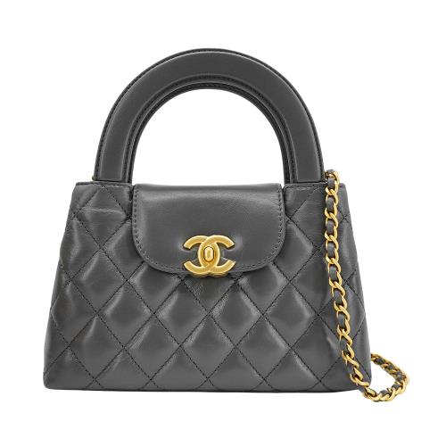 Chanel 展示品 Kelly Nano 菱格牛皮霧金鍊手提斜背包(AS4416-深灰)