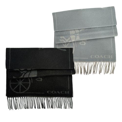 COACH 馬與馬車圖案羊毛及羊絨長版圍巾(任選) CU808
