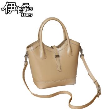 【伊卡柔Ikary】復古真皮手提托特包/手提/斜背兩用包8858-杏色