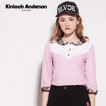 Kinloch Anderson 金安德森女裝 格紋小圓領蕾絲上衣(KA0873024粉紅)