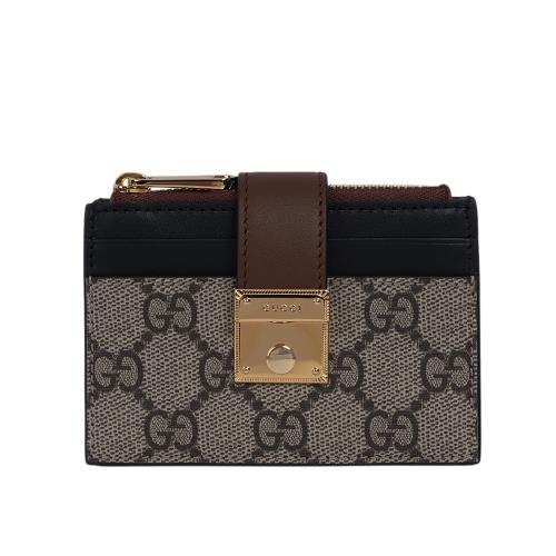 GUCCI Padlock 鎖釦設計附證件夾層拉鍊卡夾包/零錢包(烏木色/黑色)