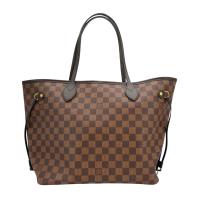 二手品 Louis Vuitton Damier Neverfull MM 棋盤格帆布肩背購物包(N41358-咖)