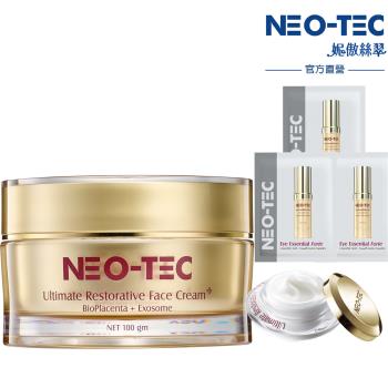 NEO-TEC妮傲絲翠多元賦活因子精華霜重量裝(外泌體升級) 是一款專為成人肌膚設計的高階保養產品，適用於臉部與眼部。此產品具有強效保濕、抗皺與舒敏功效，適合各種膚質使用。美國原裝進口，國內專櫃公司貨，儲存期限為36個月，出貨效期1年以上，品質有保障。