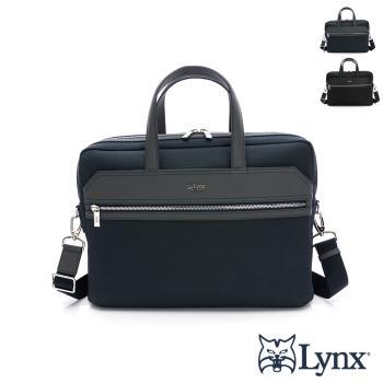 Lynx - 美國山貓進口十字紋牛皮搭配牛津布電腦公事包（中)-共2色