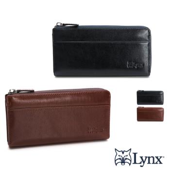 Lynx - 美國山貓NAPA進口牛皮L型12卡拉鏈長皮夾-共2色