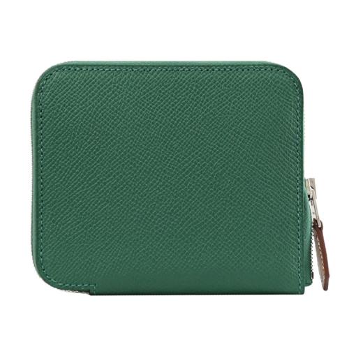 HERMES Silk Epsom 絲巾系列小牛皮短夾/零錢包.草綠色