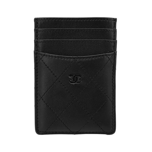 Chanel So Black 牛皮黑釦直式單片卡夾(AP3883-黑)