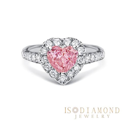 【ID】1克拉鉑金台鑽石戒指 VS1高規格淨度 粉鑽 心形滿鑽(培育鑽石)