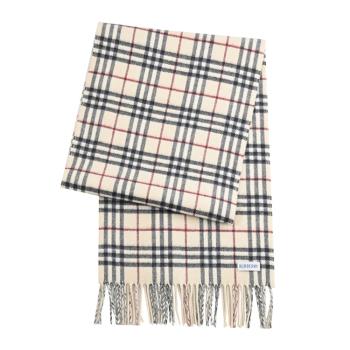 BURBERRY 8073525 經典格紋款雙面羊毛長圍巾/披肩.米白