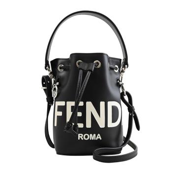 FENDI 8BS010 經典LOGO小牛皮束口迷你兩用水桶包.黑
