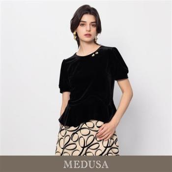 現貨【MEDUSA 曼度莎】高雅天鵝絨短袖裙擺上衣（M-XL）｜女上衣 小禮服上衣