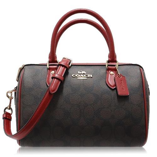 COACH 經典 PVC / 中款 / 波士頓 斜背包_深咖紅