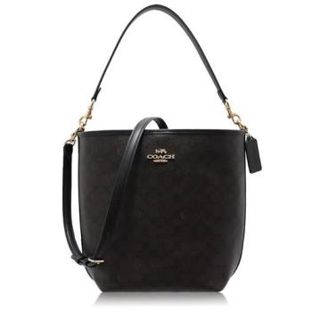 COACH 經典 PVC / 水桶 大款 / 兩用 斜揹包 深咖啡