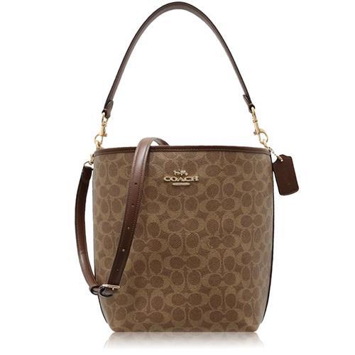 COACH 經典 PVC / 水桶 大款 / 兩用 斜背包_棕色