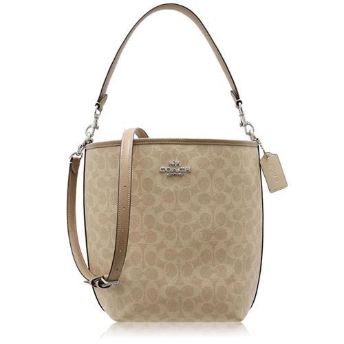 COACH 經典 PVC / 水桶 大款 / 兩用 斜背包_沙黃奶