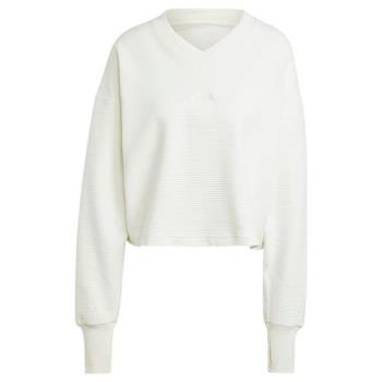 【下殺】Adidas 長袖上衣 女裝 V領 拇指孔 米白【運動世界】IY6828