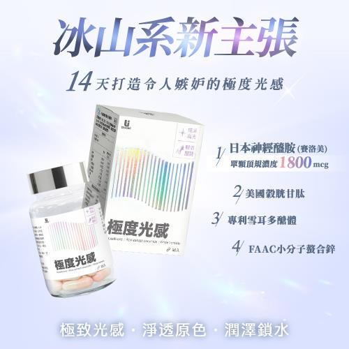【宥強Ustrong】極度光感膠囊 30粒/盒  ( 日本專利神經醯胺/美國穀胱甘肽/雪耳多醣體/飛克鋅 )