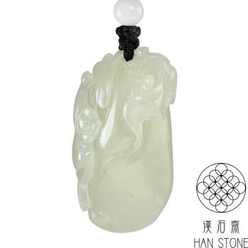 【漢石齋】天然和田玉 蝠獸福瓜玉佩吊墜 白玉(19*36*12mm)