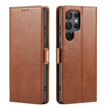 Fierre Shann 真皮紋 Samsung S25 Ultra (6.9吋) 錢包支架款 磁吸側掀手工PU皮套保護殼