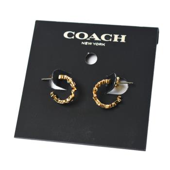 COACH Script 草寫LOGO圈型針式耳環-金色