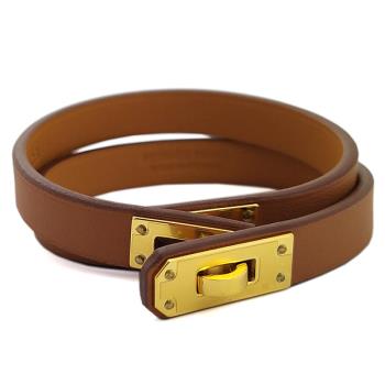 HERMES MINI KELLY 棕色Swift牛皮金釦雙圈手環