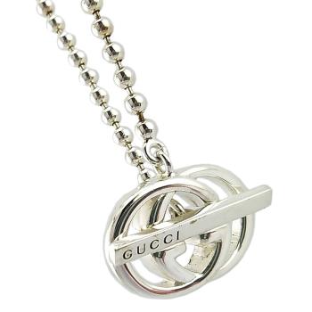 九五成新展示品-半價出清-GUCCI 925純銀-Interlocking 雙G墜飾T扣珠珠項鍊
