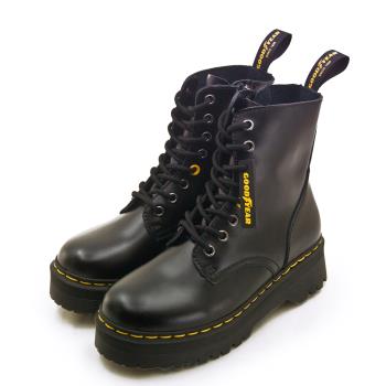 【GOODYEAR 固特異】時尚經典中筒厚底牛皮馬汀鞋 黑 42910 女