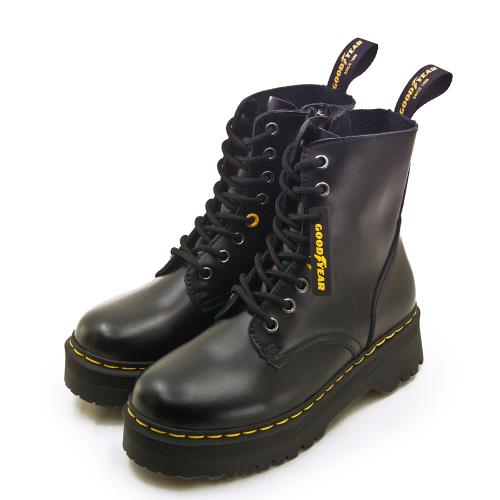 【GOODYEAR 固特異】時尚經典中筒厚底牛皮馬汀鞋 黑 42910 女