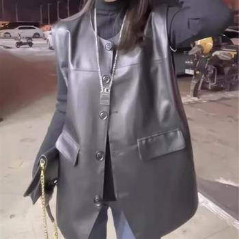 【巴黎精品】皮衣背心真皮夾克-羊皮時尚百搭海寧馬甲女外套黑色a1iw7