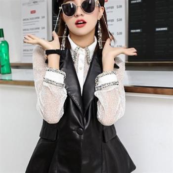 【巴黎精品】皮衣背心真皮夾克-羊皮休閒中式民族風馬甲女外套黑色a1iw11