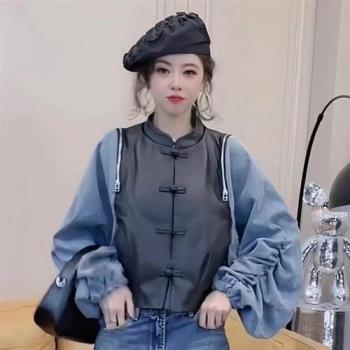 【巴黎精品】皮衣外套真皮夾克-羊皮盤扣拼接針織袖女外套4色a1iw19