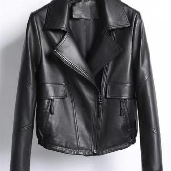 【巴黎精品】皮衣外套真皮夾克-羊皮短版機車皮夾克女外套黑色a1iw20