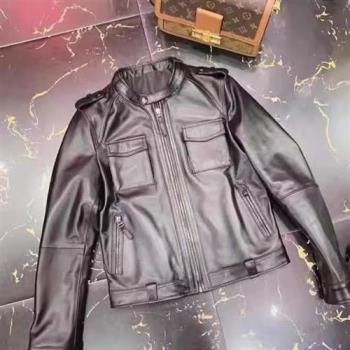 【巴黎精品】皮衣外套真皮夾克-羊皮修身顯瘦立領女外套黑色a1iw27