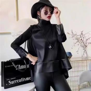 【巴黎精品】皮衣外套真皮夾克-羊皮拼接歐銀紗立領女外套黑色a1iw30
