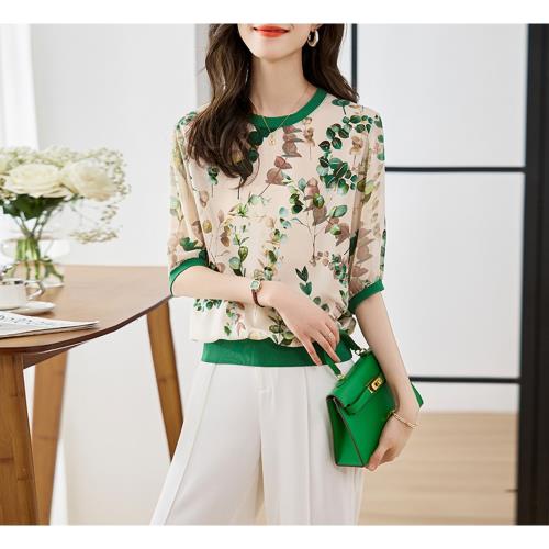  AKARA 氣質出眾韓版綠翡翠雪紡五分袖上衣 (春秋 3XL有做 修身剪裁 中大尺碼)