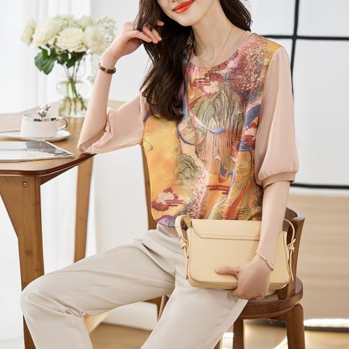  AKARA 氣質出眾韓版藝術畫雪紡五分袖上衣 (春秋 3XL有做 修身剪裁 中大尺碼)