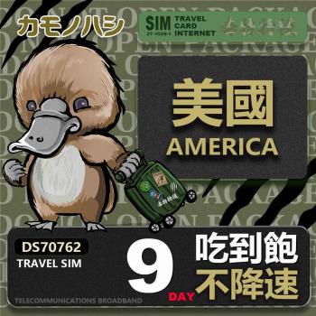 【鴨嘴獸 旅遊網絡卡】Travel Sim 美國 9天 吃到飽不降速 上網絡卡